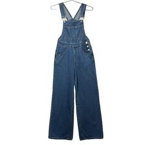 Cider Denim Overalls Women XXS Blue Medium Wash Wide Leg Adjustable Straps